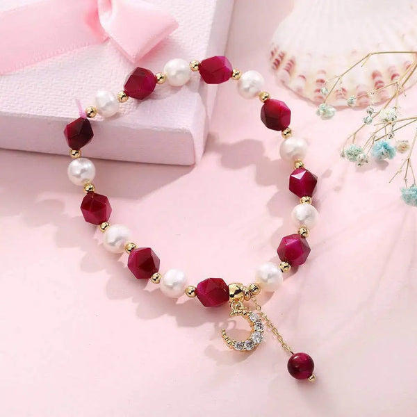 Baroque Pearl & Rose Red Bracelet