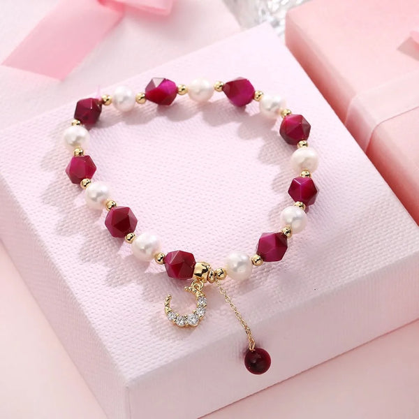 Baroque Pearl & Rose Red Bracelet