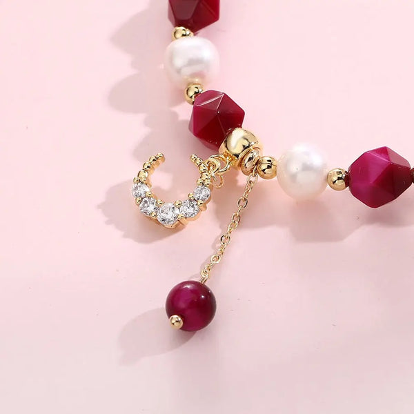 Baroque Pearl & Rose Red Bracelet