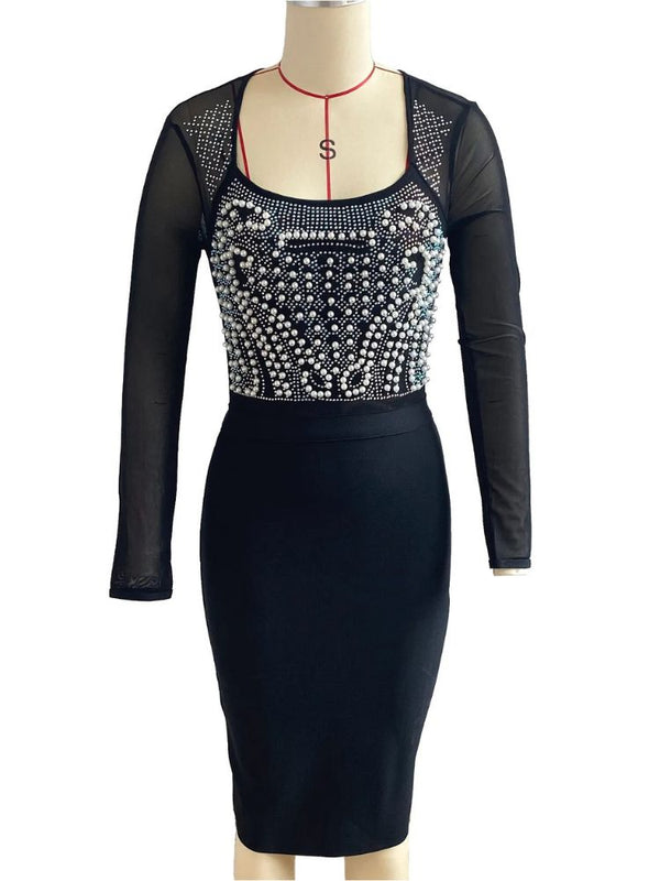 Black Elegant Diamonds Pearl Dress