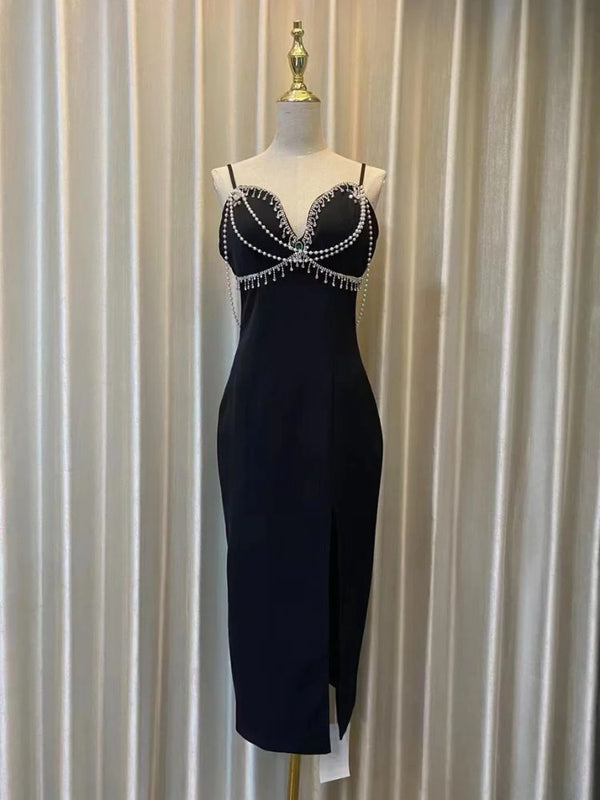 Black Pearl Chain Dress