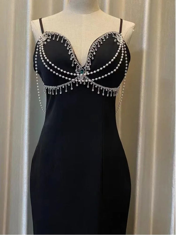 Black Pearl Chain Dress