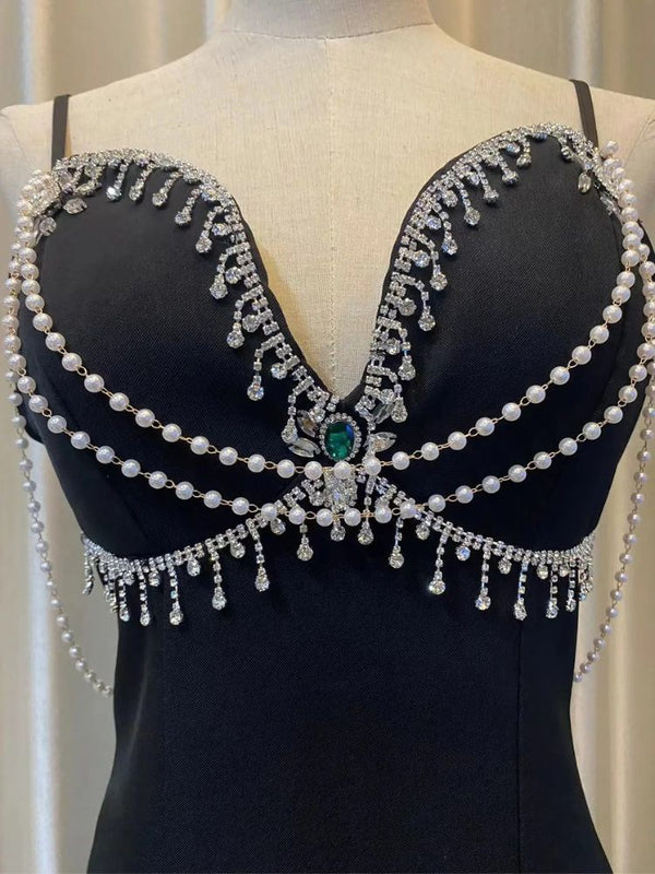 Black Pearl Chain Dress
