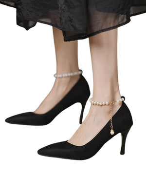 Black Pearl Strap Heels