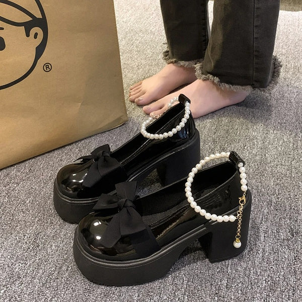 Black Platform Bow Tie Heels