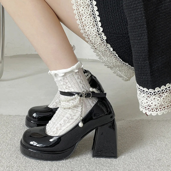 Black Platform Heels with Pearls