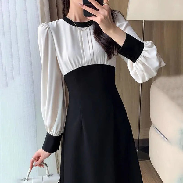 Black And White Long Sleeve Dress