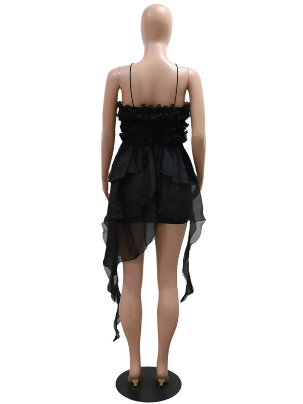 Black Ruffled Mini Party Dress