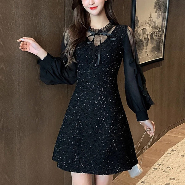 Black Sparkly Long Sleeve Dress