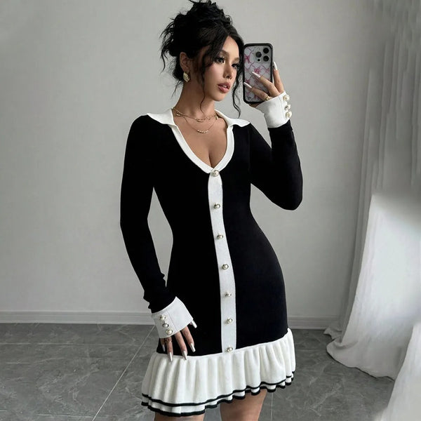 Black and White Ruffled Mini Dress