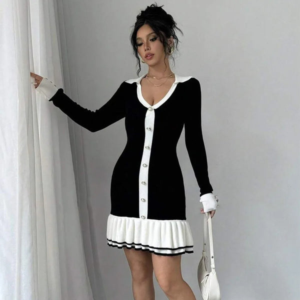 Black and White Ruffled Mini Dress