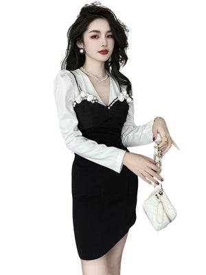 Black And White Dress With White Pearls