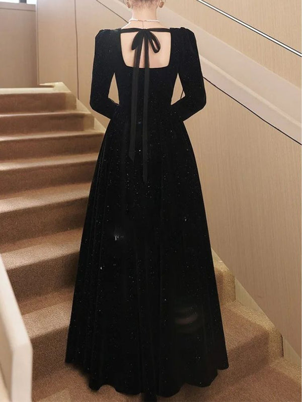 Black Homecoming Dress With Pearls On Sleeves