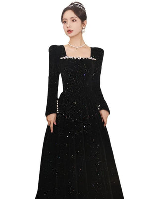 Black Homecoming Dress With Pearls On Sleeves