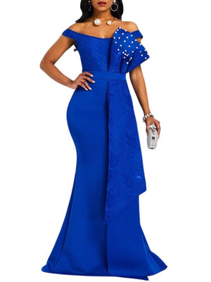Blue Evening Plus Size Pearl Dress