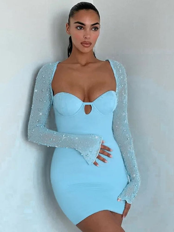 Blue Dress With Pearl Sleeves