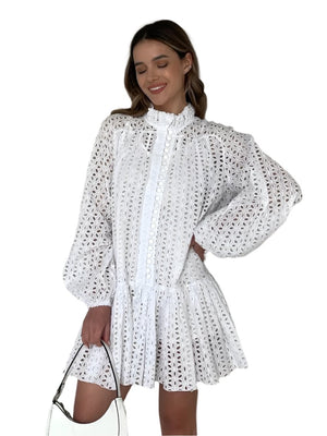 Boho White Long Sleeve Dress