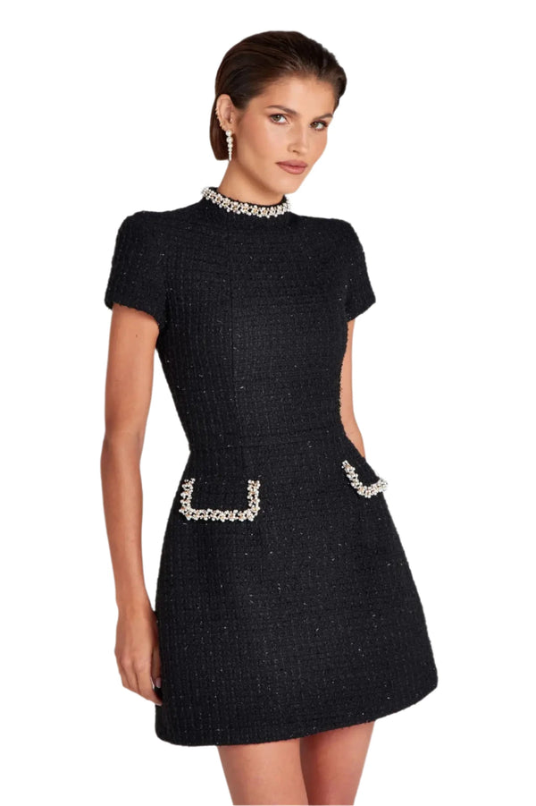 Chic Black Mini Pearl Dress