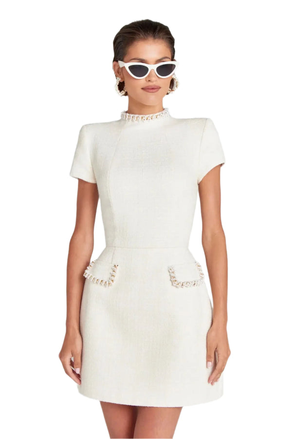 Chic White Mini Pearl Dress