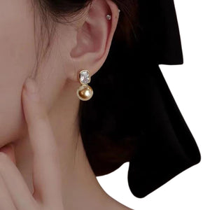 Elegant Design Champagne Round Pearl Earrings Drop