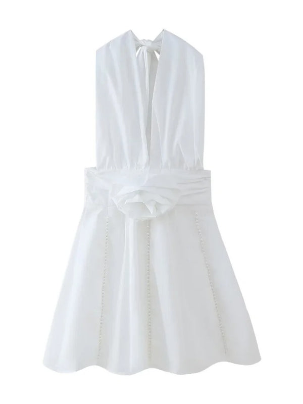 Elegant White Mini Dress With Pearls