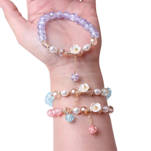 Exquisite Flower Butterfly Colorful Crystal Pearl Bracelet