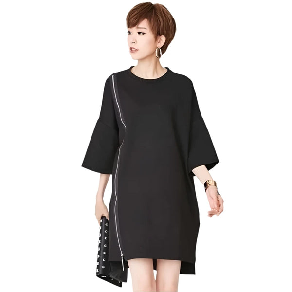 Fashion Black Zipper Mini Black Dress