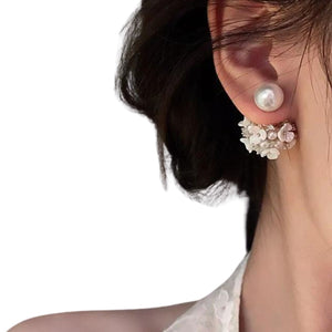 Flower Ball Pearl Drop Earring