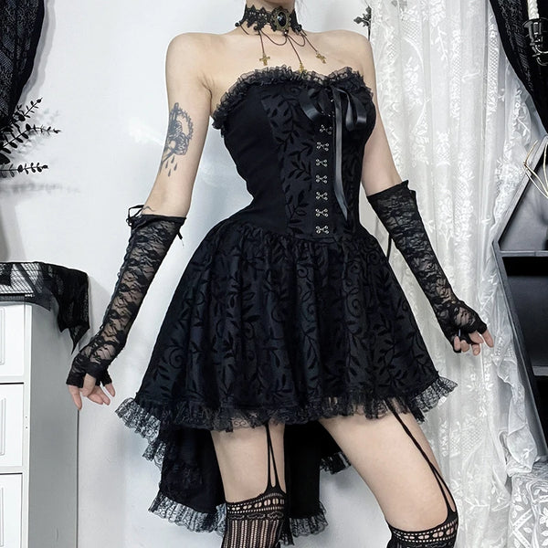 Gothic Dark Enchantment Mini Black Lace Dress