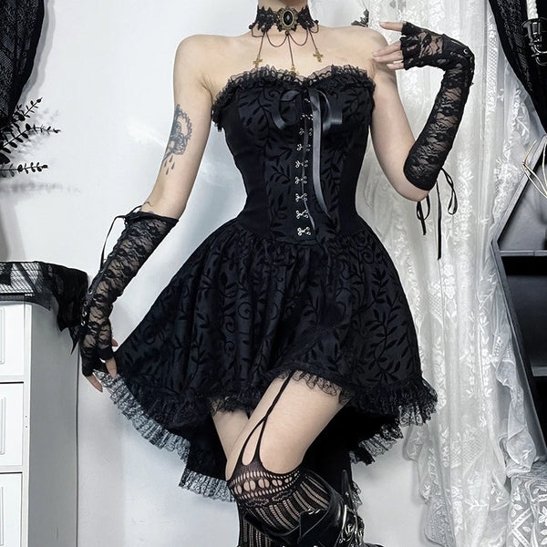 Gothic Dark Enchantment Mini Black Lace Dress