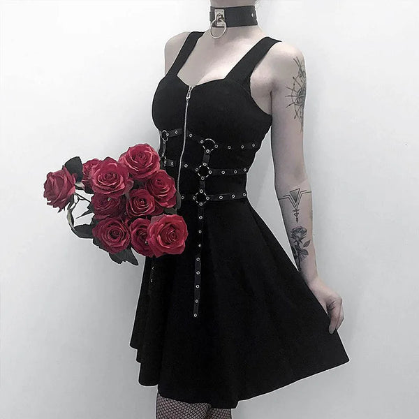 Gothic Harness Black Mini Dress