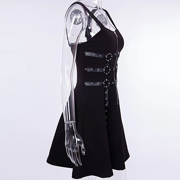 Gothic Harness Black Mini Dress