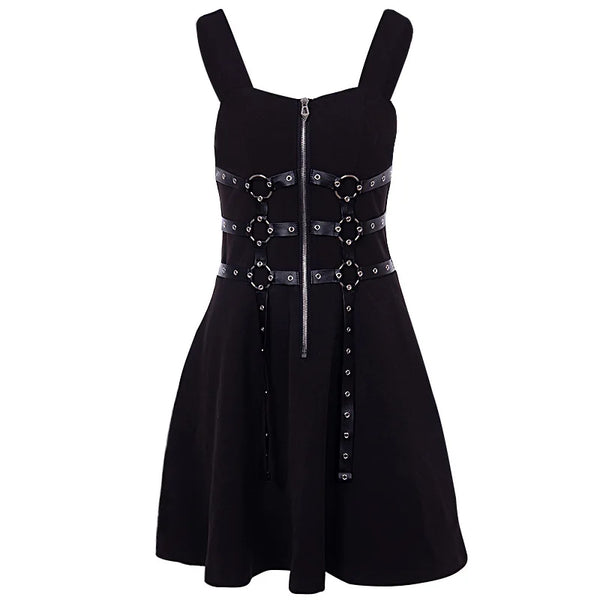 Gothic Harness Black Mini Dress