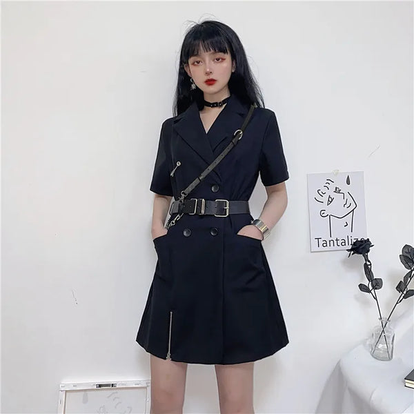 Gothic Utility Black Mini Dress