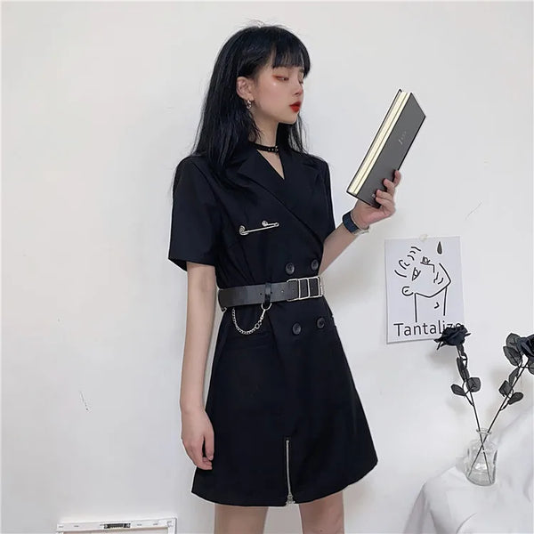 Gothic Utility Black Mini Dress