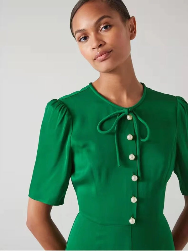 Green Midi Dress With Pearls