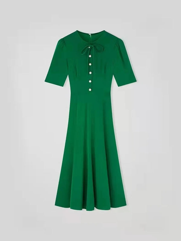 Green Midi Dress With Pearls