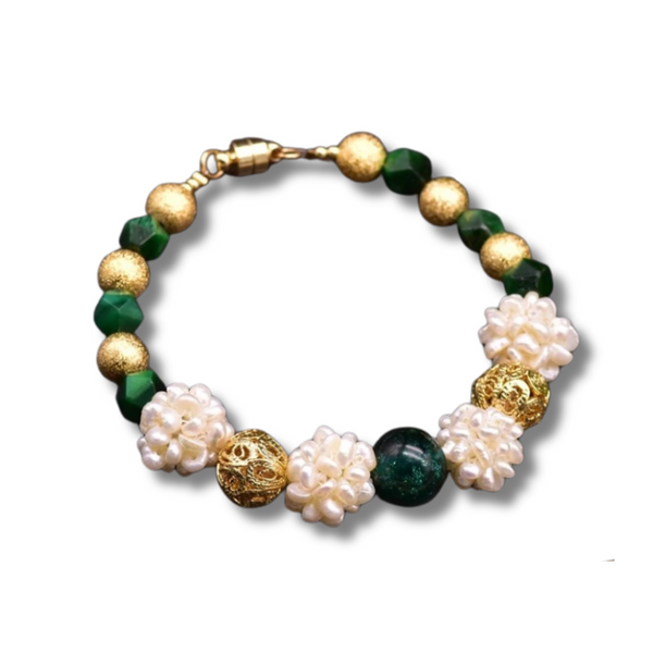 Green Stone Pearl Flower Bracelet