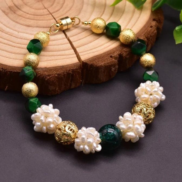 Green Stone Pearl Flower Bracelet