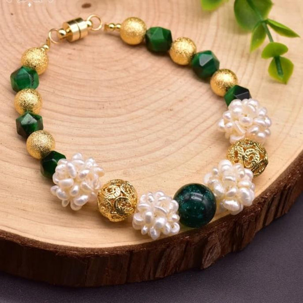 Green Stone Pearl Flower Bracelet