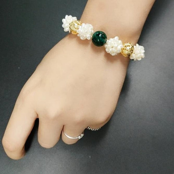 Green Stone Pearl Flower Bracelet