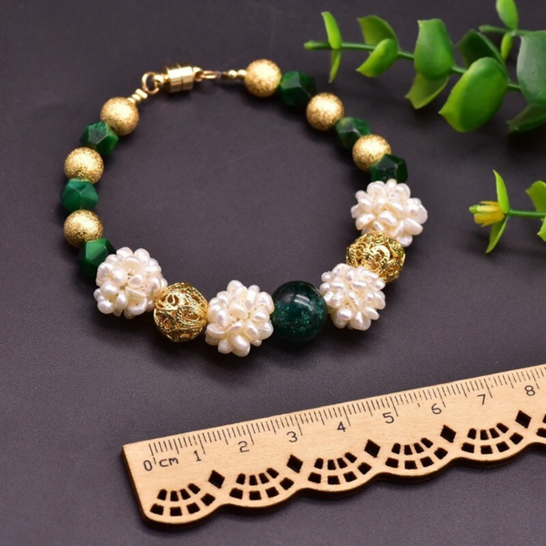 Green Stone Pearl Flower Bracelet