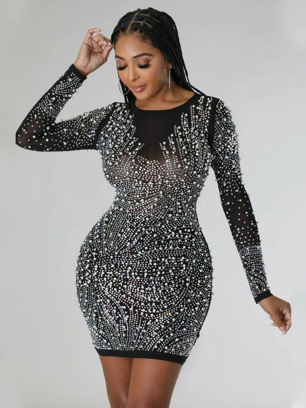 Long Sleeve Pearl Lined Dress