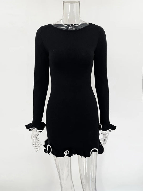 Long Sleeve Mini Black Dress