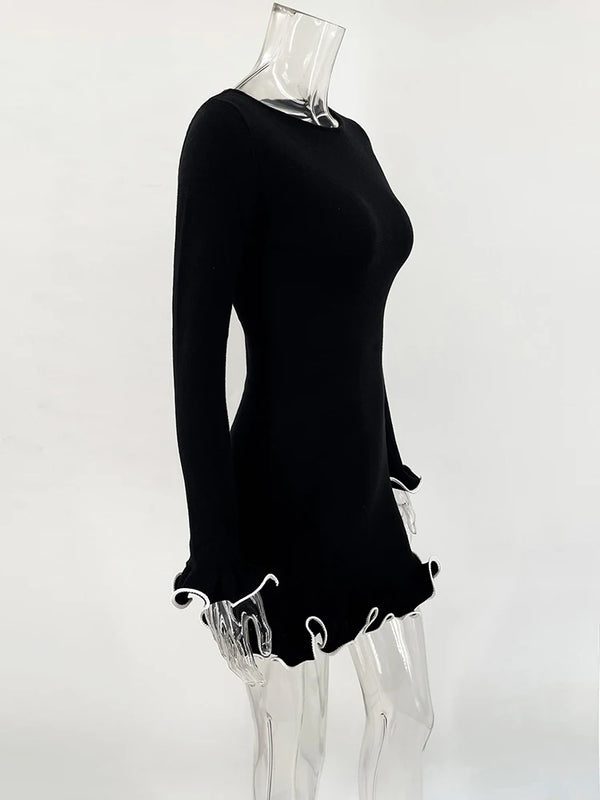 Long Sleeve Mini Black Dress