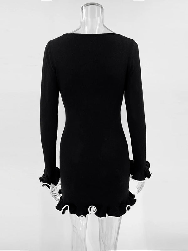 Long Sleeve Mini Black Dress