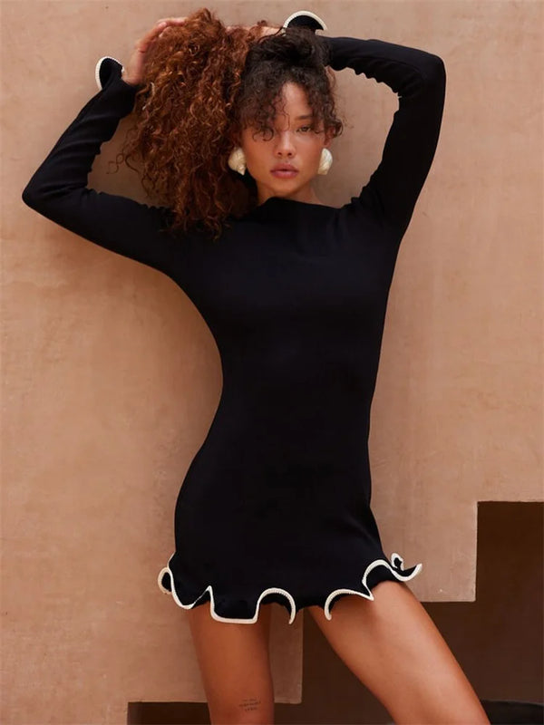 Long Sleeve Mini Black Dress