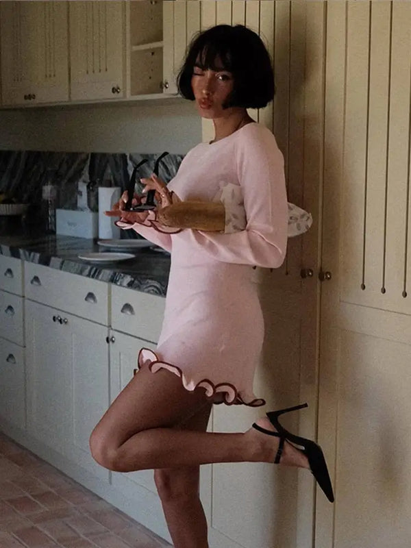 Long Sleeve Mini Pink Dress