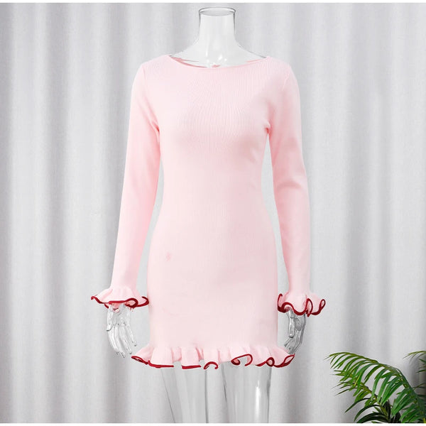 Long Sleeve Mini Pink Dress