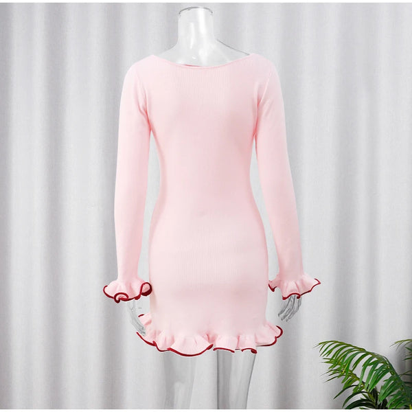 Long Sleeve Mini Pink Dress